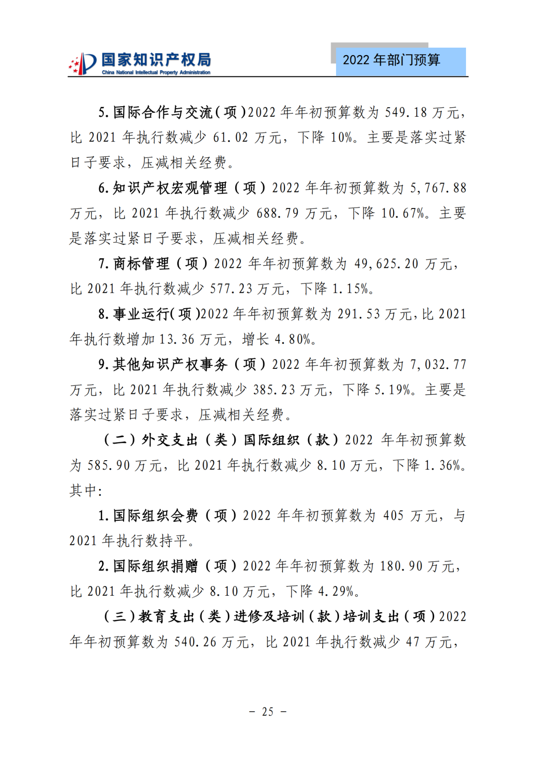 国知局2022年部门预算：专利审查费44.7亿元，评选中国专利奖项目数量≥2000项